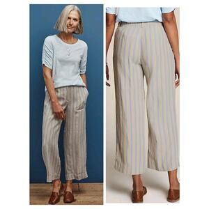 4080)J Jill Love Linen Flax-Blue Creased -front Wide Legs Pants Size MP